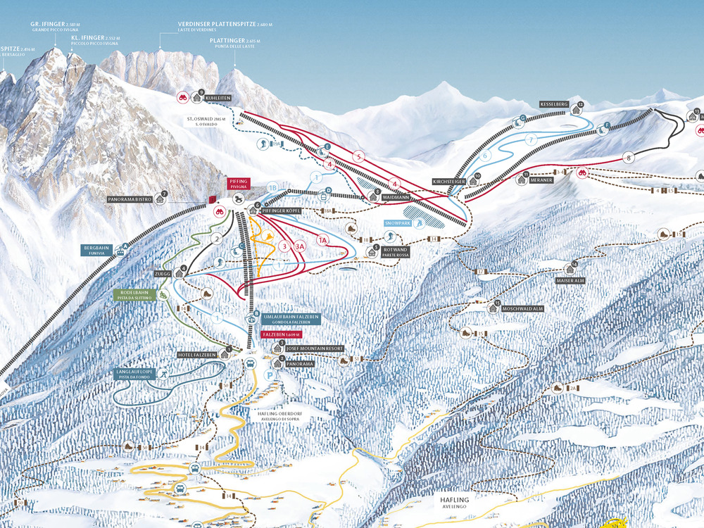 Panoramic map of Merano 2000 in South Tyrol